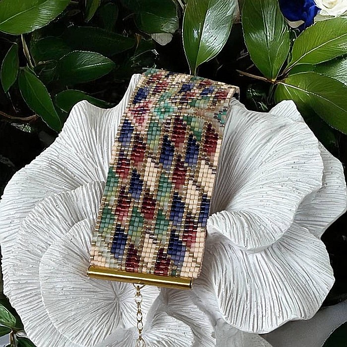 De Lux-Bratara lata eleganta Maelis din margele Miyuki cusuta manual in culorile paunului [7]