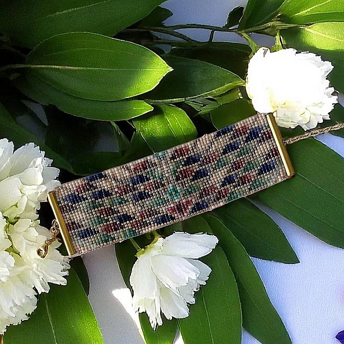 De Lux-Bratara lata eleganta Maelis din margele Miyuki cusuta manual in culorile paunului [4]