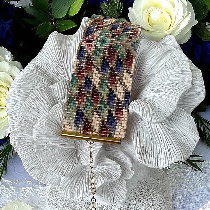 De Lux-Bratara lata eleganta Maelis din margele Miyuki cusuta manual in culorile paunului [8]