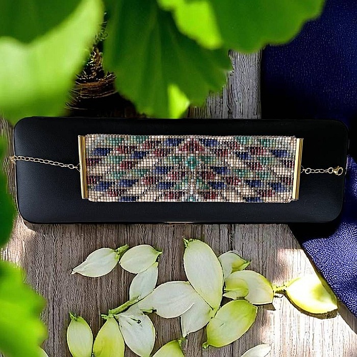 De Lux-Bratara lata eleganta Maelis din margele Miyuki cusuta manual in culorile paunului [3]