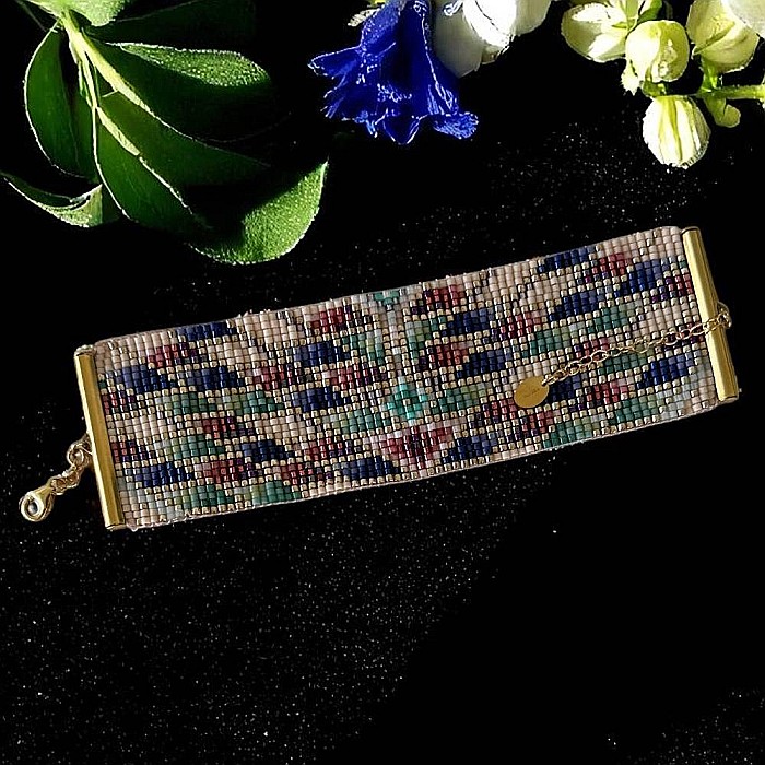 De Lux-Bratara lata eleganta Maelis din margele Miyuki cusuta manual in culorile paunului [6]