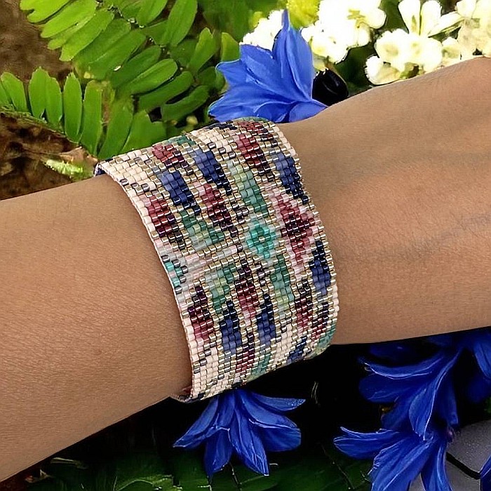 De Lux-Bratara lata eleganta Maelis din margele Miyuki cusuta manual in culorile paunului [5]