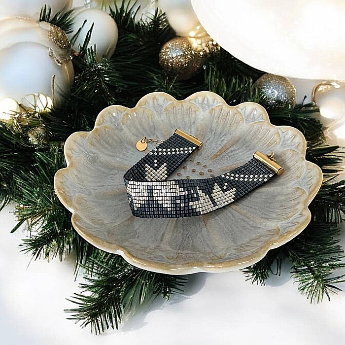 Bratara lata handmade bleu metalizat-argintiu din margele Miyuki, eleganta Samira [9]