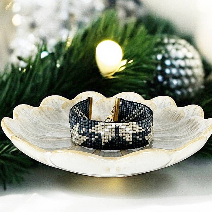 Bratara lata handmade bleu metalizat-argintiu din margele Miyuki, eleganta Samira [5]