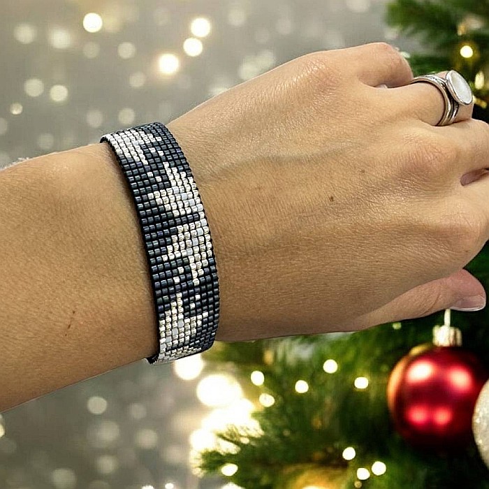 Bratara lata handmade bleu metalizat-argintiu din margele Miyuki, eleganta Samira [1]