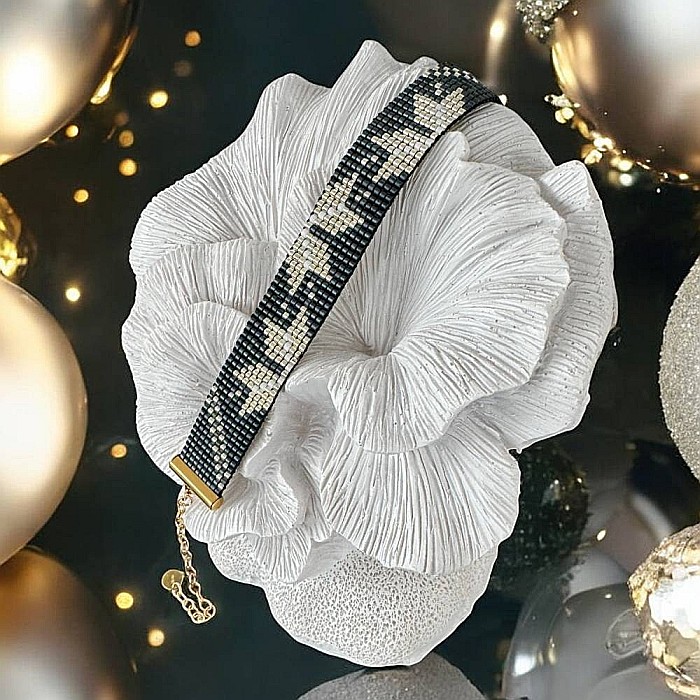 Bratara lata handmade bleu metalizat-argintiu din margele Miyuki, eleganta Samira [7]