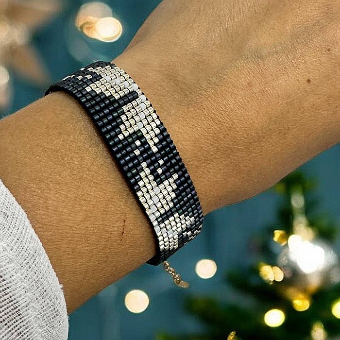 Bratara lata handmade bleu metalizat-argintiu din margele Miyuki, eleganta Samira [4]