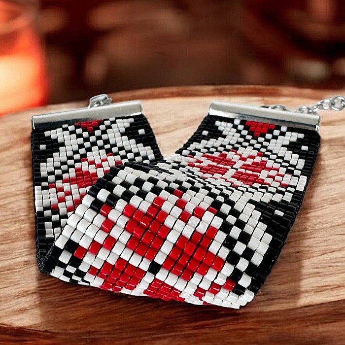 Bratara lata impletita manual cu margele Miyuki cu model traditional romanesc, Adela [6]