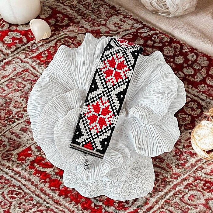 Bratara lata impletita manual cu margele Miyuki cu model traditional romanesc, Adela [1]