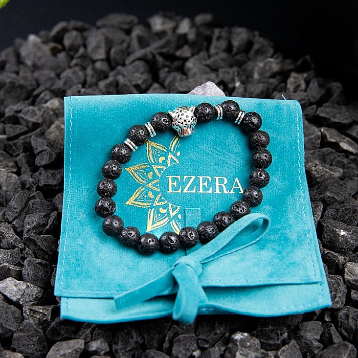 Bratara aromaterapie “LEO” din Pietre de Lava si Accesoriu Cap de Leopard [4]