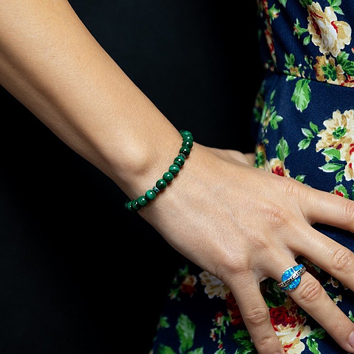 Bratara Malachit pentru femei, realizata manual, Nayan, sfere de 6mm [3]
