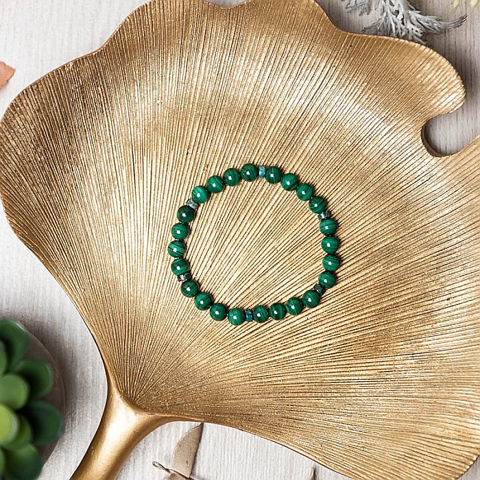 Bratara Malachit pentru femei, realizata manual, Nayan, sfere de 6mm [10]