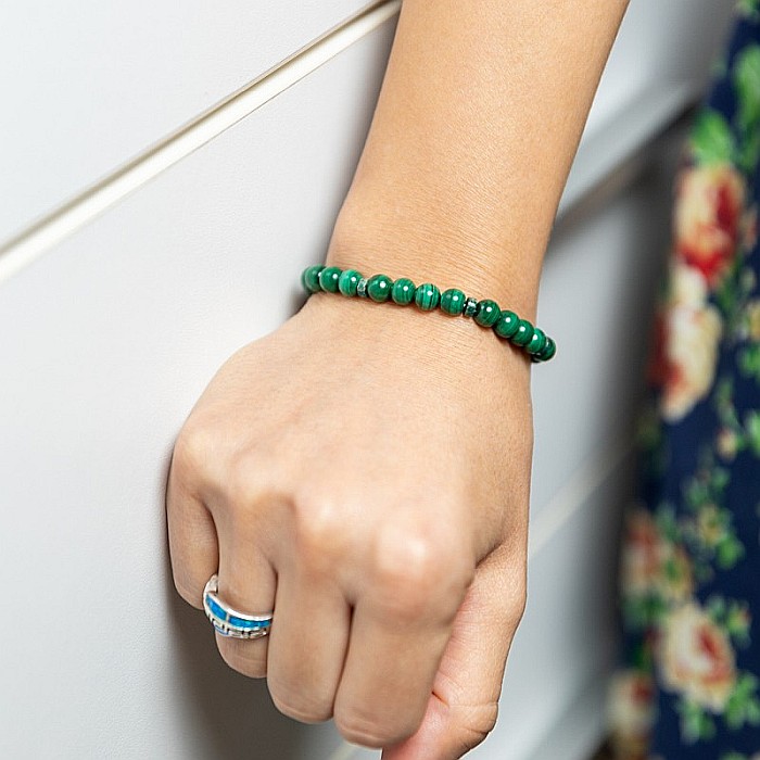 Bratara Malachit pentru femei, realizata manual, Nayan, sfere de 6mm [5]
