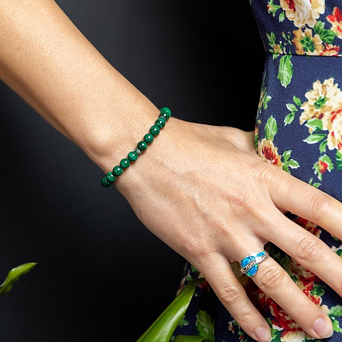 Bratara Malachit pentru femei, realizata manual, Nayan, sfere de 6mm [9]