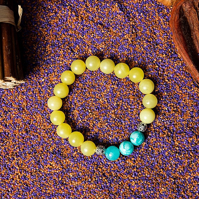 Bratara “Monisha” cu pietre semipretioase de Jad Lemon si Amazonit, margele de 8mm [4]