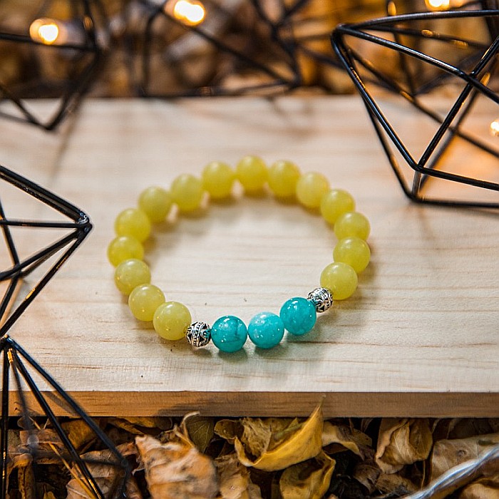 Bratara “Monisha” cu pietre semipretioase de Jad Lemon si Amazonit, margele de 8mm [5]