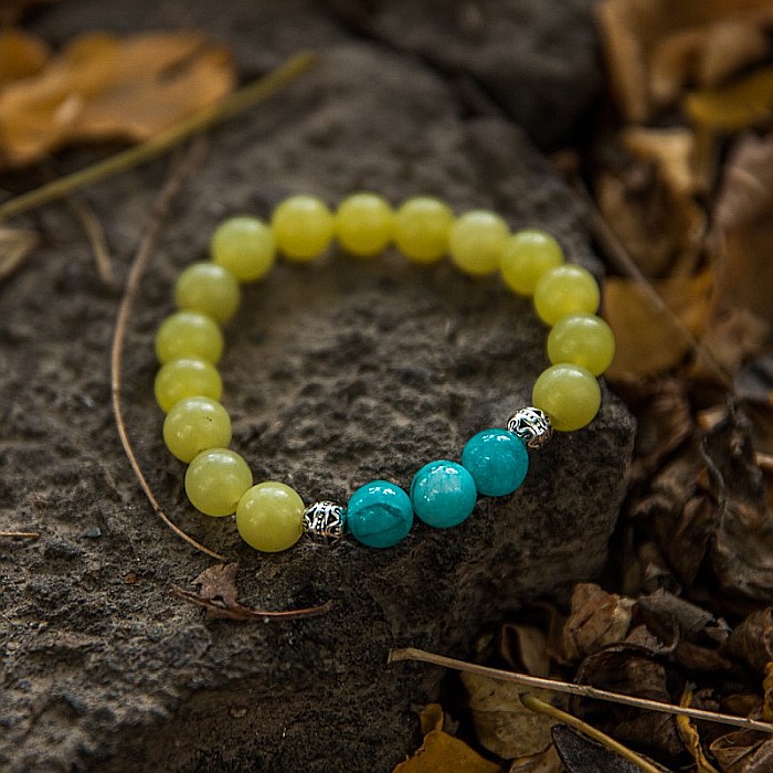 Bratara “Monisha” cu pietre semipretioase de Jad Lemon si Amazonit, margele de 8mm [6]