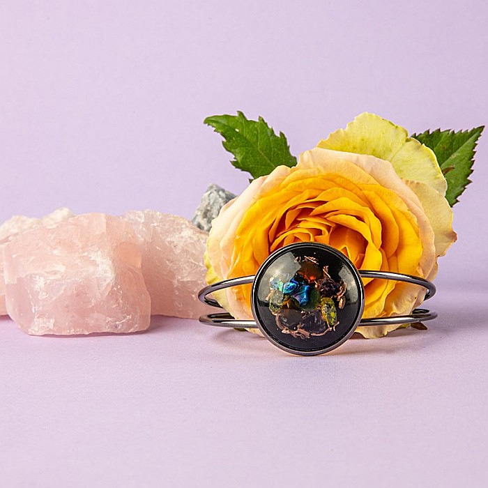 Bratara Orgonica SALENA cu Ametist, Citrin, Aventurina Verde, Agata Rosie, Scoica si Fasii de Cupru, 6 cm [8]