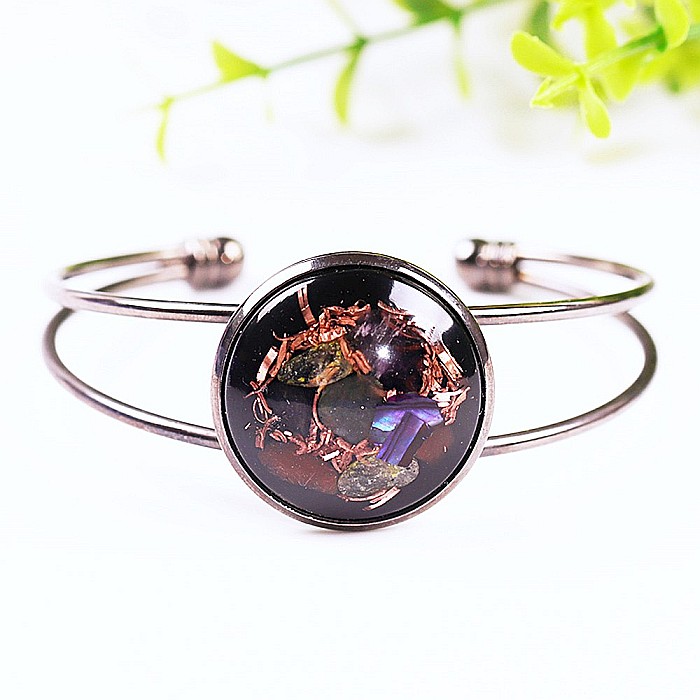 Bratara Orgonica SALENA cu Ametist, Citrin, Aventurina Verde, Agata Rosie, Scoica si Fasii de Cupru, 6 cm [4]