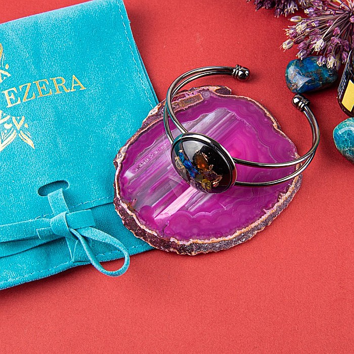 Bratara Orgonica SALENA cu Ametist, Citrin, Aventurina Verde, Agata Rosie, Scoica si Fasii de Cupru, 6 cm [9]