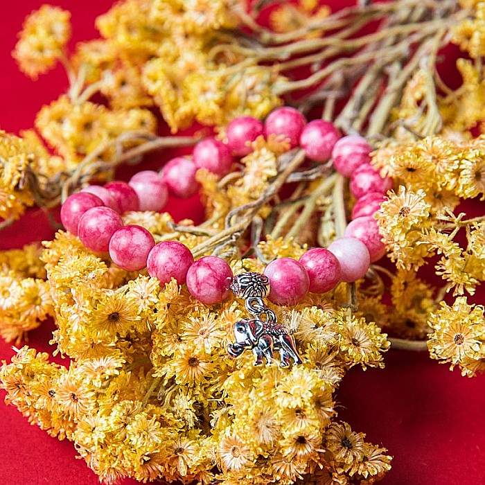 Bratara “Paloma” cu pietre semipretioase, Rodocrozit Roz si Charm Elefant, pentru femei, margele de 8mm [7]