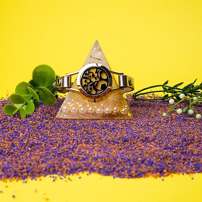 Bratara Pentru Aromaterapie Uleiuri Esentiale, Curea din Piele Ecologica, Aurie, Simpla, cu Medalion Rose Gold Flower [5]