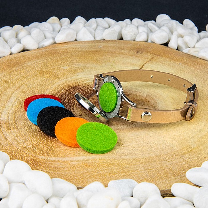 Bratara Pentru Aromaterapie Uleiuri Esentiale, Curea din Piele Ecologica, Aurie, Simpla, cu Medalion Rose Gold Flower [4]