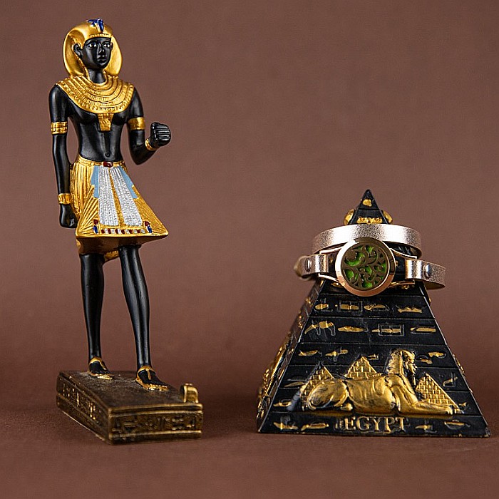 Bratara Pentru Aromaterapie Uleiuri Esentiale, Curea din Piele Ecologica, Aurie, Dubla, cu Medalion Rose Gold Flower [3]