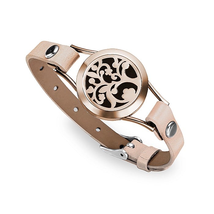 Bratara Pentru Aromaterapie Uleiuri Esentiale, Curea din Piele Ecologica, Aurie, Simpla, cu Medalion Rose Gold Flower [1]