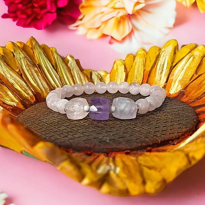 Bratara pentru femei Sipra, din cristale de Cuart Roz de madagascar si Ametist cu accesorii din argint 925 [1]