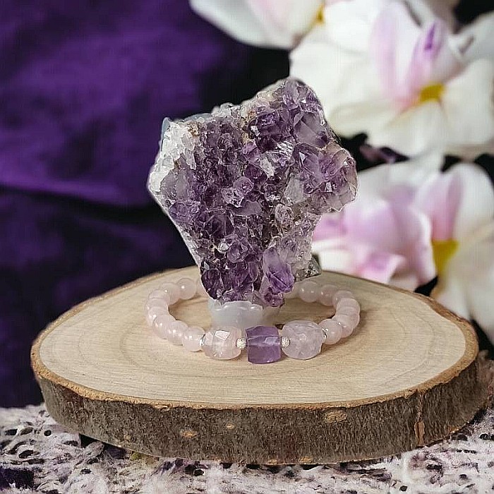 Bratara pentru femei Sipra, din cristale de Cuart Roz de madagascar si Ametist cu accesorii din argint 925 [3]