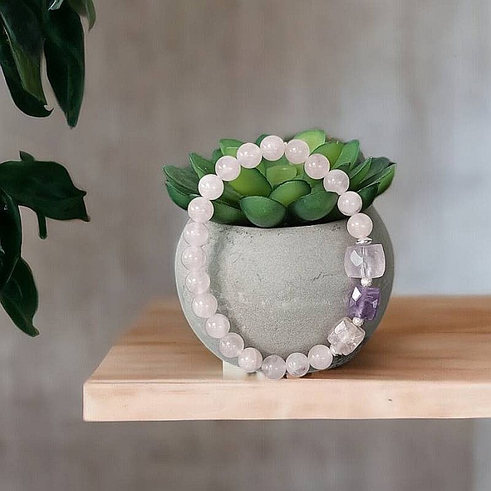 Bratara pentru femei Sipra, din cristale de Cuart Roz de madagascar si Ametist cu accesorii din argint 925 [8]