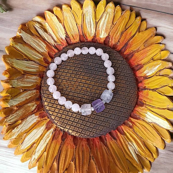 Bratara pentru femei Sipra, din cristale de Cuart Roz de madagascar si Ametist cu accesorii din argint 925 [9]