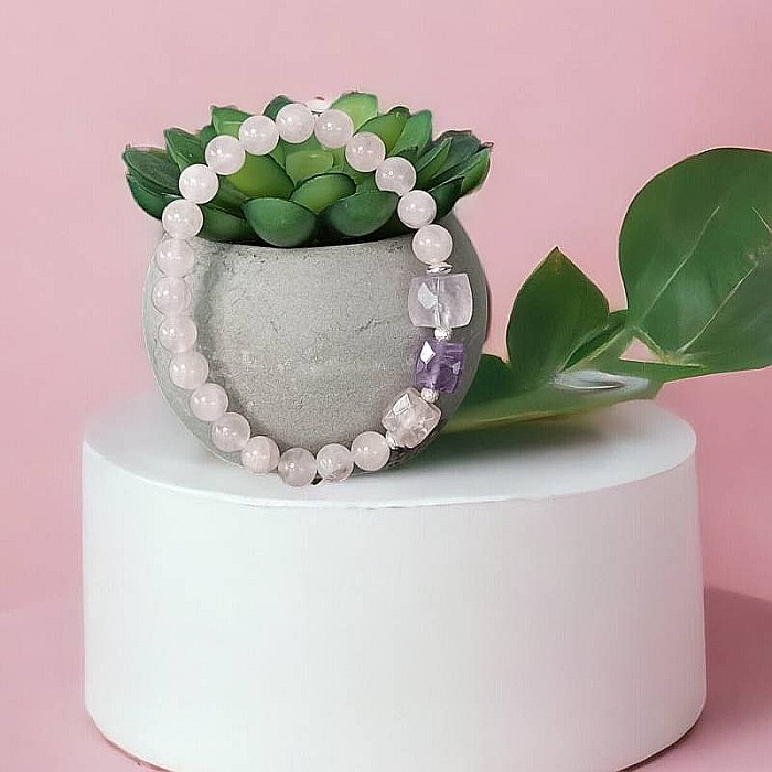 Bratara pentru femei Sipra, din cristale de Cuart Roz de madagascar si Ametist cu accesorii din argint 925 [4]