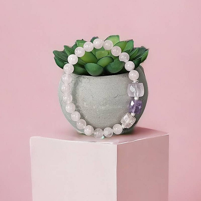 Bratara pentru femei Sipra, din cristale de Cuart Roz de madagascar si Ametist cu accesorii din argint 925 [12]