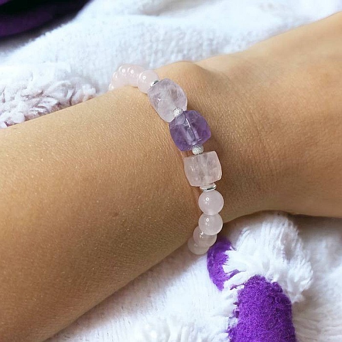 Bratara pentru femei Sipra, din cristale de Cuart Roz de madagascar si Ametist cu accesorii din argint 925 [7]