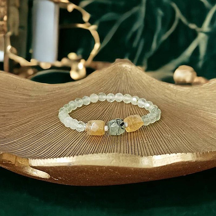 Bratara pentru femei Sipra, din cristale de Prehnit fatetate si Lemon Cuart cu accesorii din argint 925 [2]