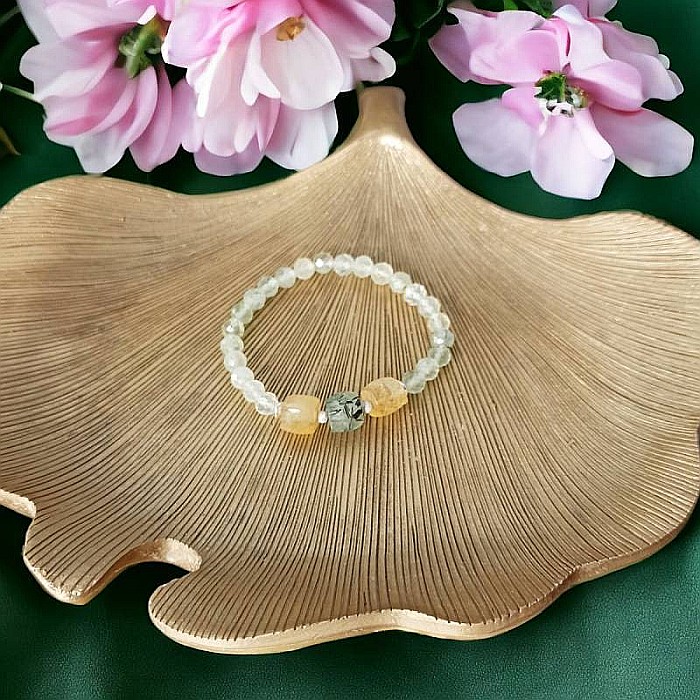 Bratara pentru femei Sipra, din cristale de Prehnit fatetate si Lemon Cuart cu accesorii din argint 925 [10]