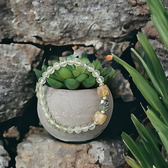 Bratara pentru femei Sipra, din cristale de Prehnit fatetate si Lemon Cuart cu accesorii din argint 925 [8]