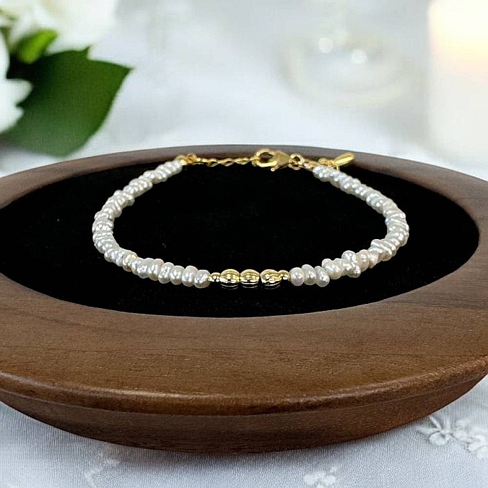 Bratara perle de cultura eleganta Hana cu accesorii din argint placat cu aur 925 [3]