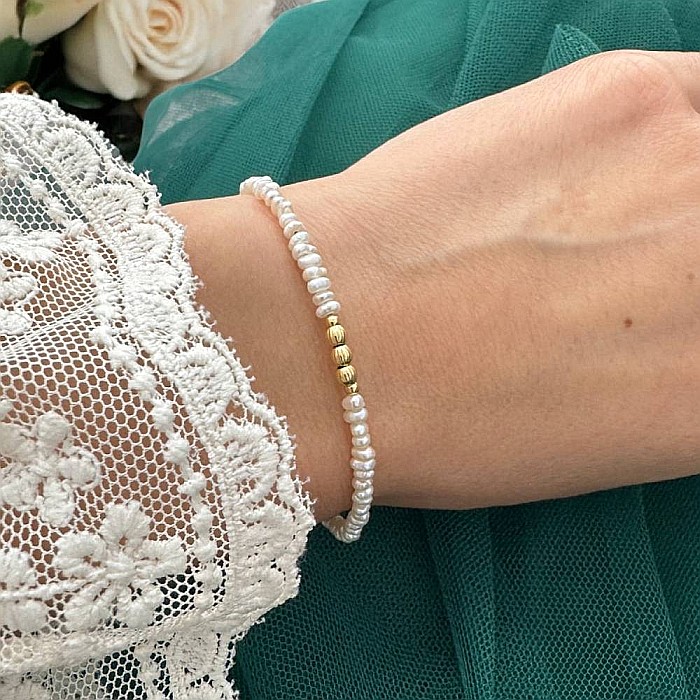 Bratara perle de cultura eleganta Hana cu accesorii din argint placat cu aur 925 [12]