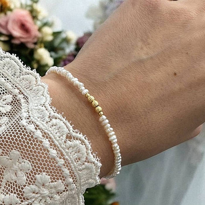 Bratara perle de cultura eleganta Hana cu accesorii din argint placat cu aur 925 [1]