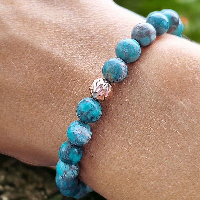 Bratara piatra naturala Howlit Turcoaz American Zina cu accesorii din Argint 925 rose gold [9]