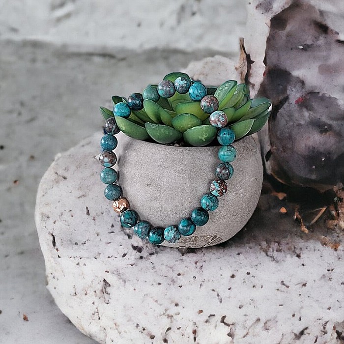 Bratara piatra naturala Howlit Turcoaz American Zina cu accesorii din Argint 925 rose gold [12]