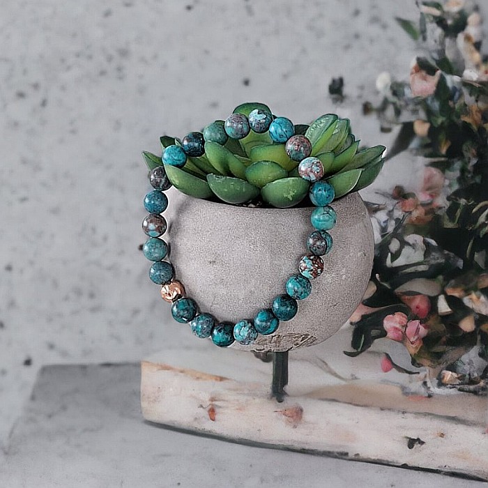 Bratara piatra naturala Howlit Turcoaz American Zina cu accesorii din Argint 925 rose gold [10]