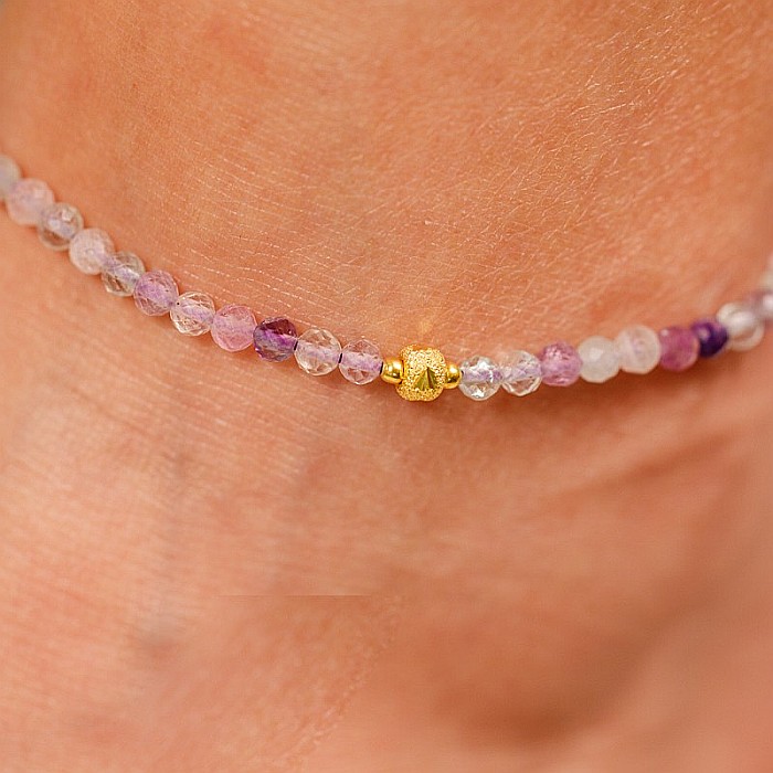 Bratara picior Sena din cristale de Fluorit cu accesorii si inchidere din Argint placat cu Aur [5]