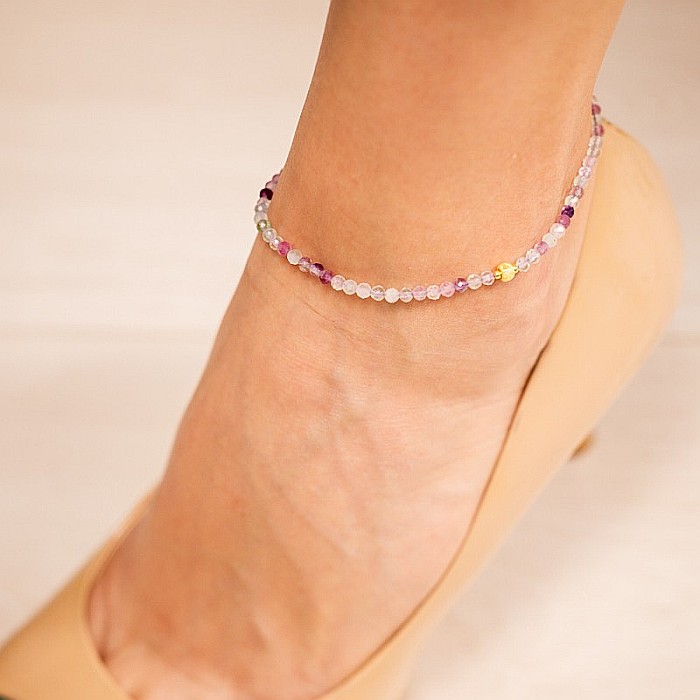 Bratara picior Sena din cristale de Fluorit cu accesorii si inchidere din Argint placat cu Aur [8]