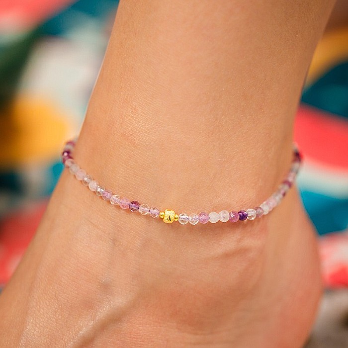 Bratara picior Sena din cristale de Fluorit cu accesorii si inchidere din Argint placat cu Aur [1]