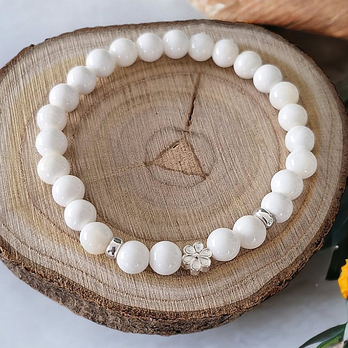 Bratara pietre naturale albe de Tridacna cu accesorii din argint 925, Doria [7]