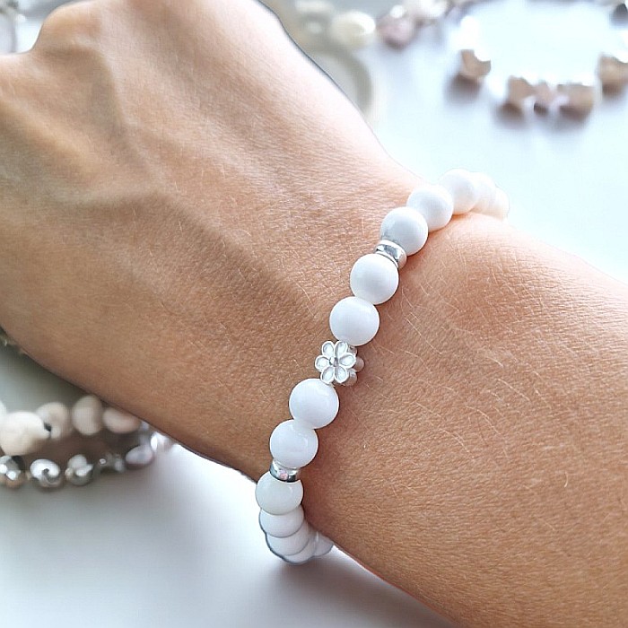 Bratara pietre naturale albe de Tridacna cu accesorii din argint 925, Doria [2]